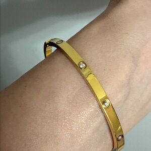 ✨ Elegant Gold Plated LOVE Bangle Bracelet Crystal Accents 6.5” Size ✨